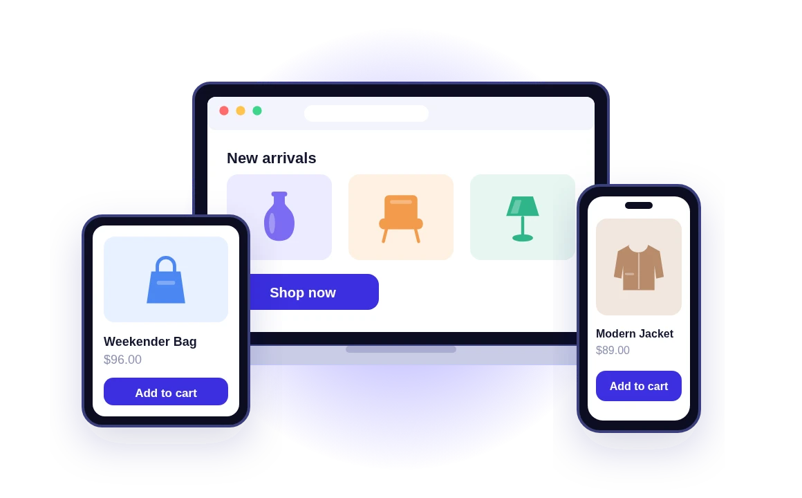 WooCommerce store shown on a laptop, tablet and phone